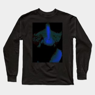 Portrait, digital collage and special processing. Close up to face, nose. Weird and dark. Green, blue reflexes. Long Sleeve T-Shirt